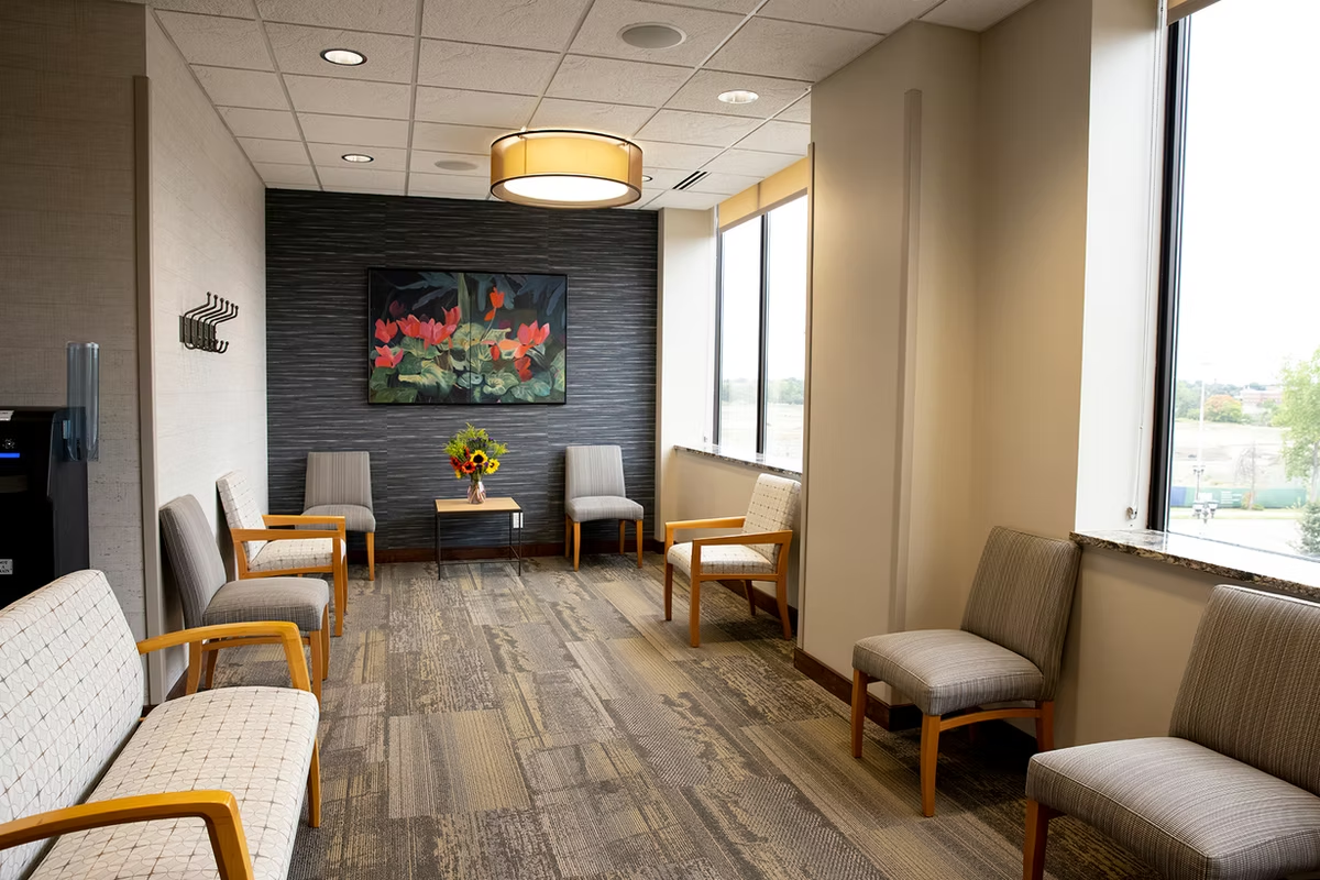 Sunlit reception lounge at O'Kane & Monssen Family Dentistry, St. Paul
